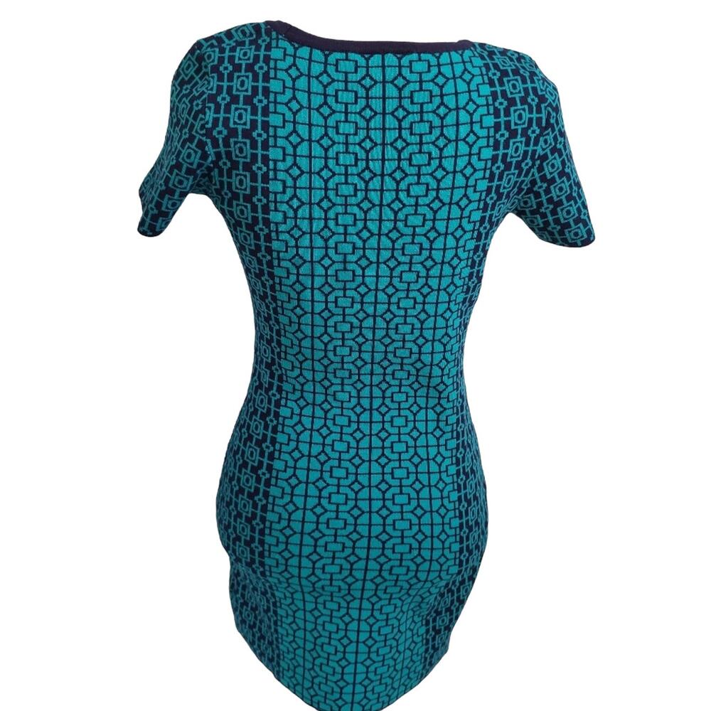 Romeo & Juliet Couture Knit Stretchy Dress Black Blue Geometric Print sz Medium - Picture 3 of 8